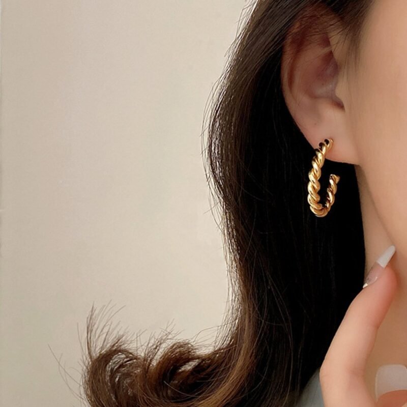 Pendientes de Aro Espiral Vintage en Acero Inoxidable Dorado - Imagen 4