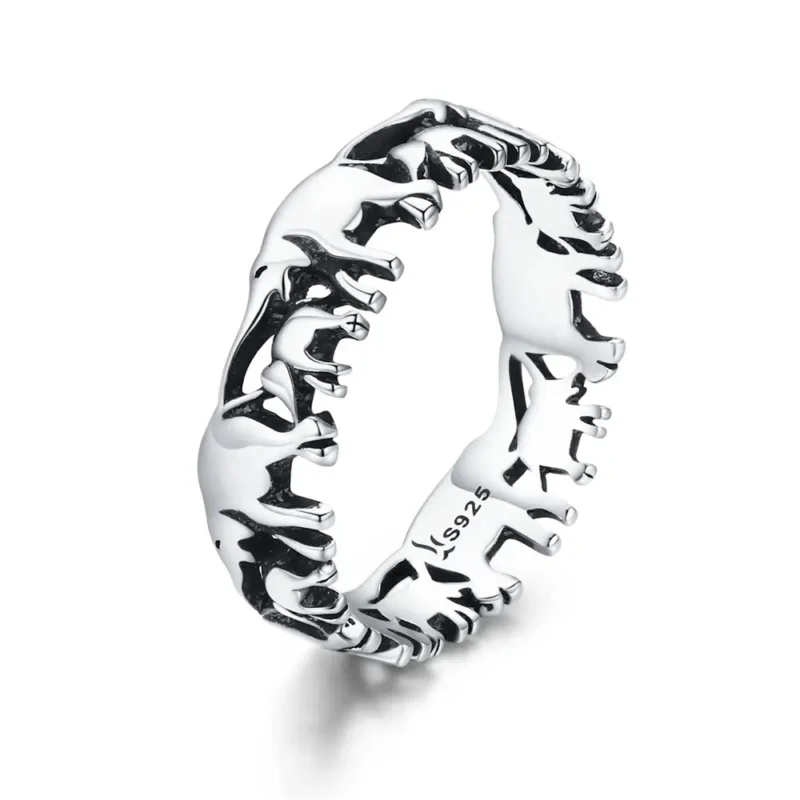 Anillo de Elefante en Plata 925 – Diseño Apilable de Familia de Elefantes, Joyería Elegante para Mujer