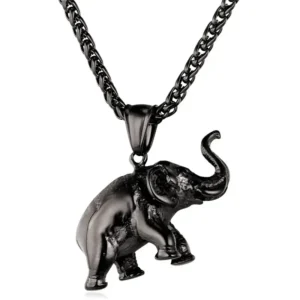 Collar de Elefante en Acero Inoxidable 316L – Joyería de Suerte para Hombre y Mujer, Color Negro - Charlottes House