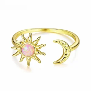 Anillo Ajustable de Plata 925 con Ópalo Rosa y Sol & Luna – Charlottes House Joyeria El Salvador