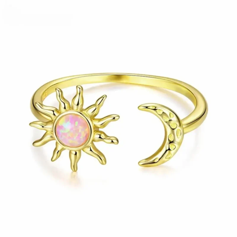 Anillo Ajustable de Plata 925 con Ópalo Rosa y Sol & Luna – Charlottes House Joyeria El Salvador