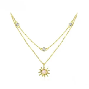 Collar Doble en Plata 925 con Ópalo Rosa y Sol – Charlottes House Joyeria El Salvador