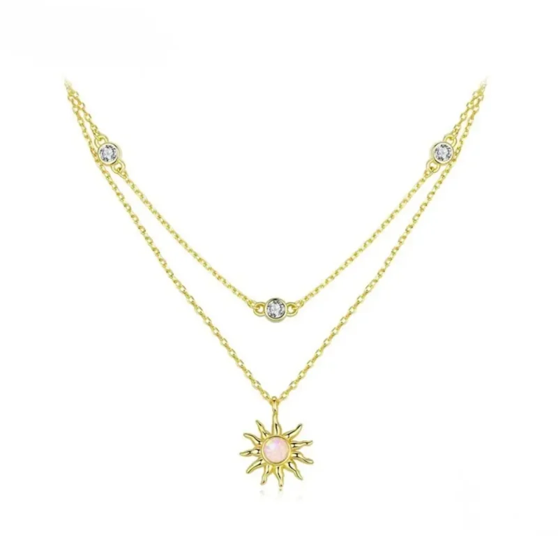 Collar Doble en Plata 925 con Ópalo Rosa y Sol – Charlottes House Joyeria El Salvador