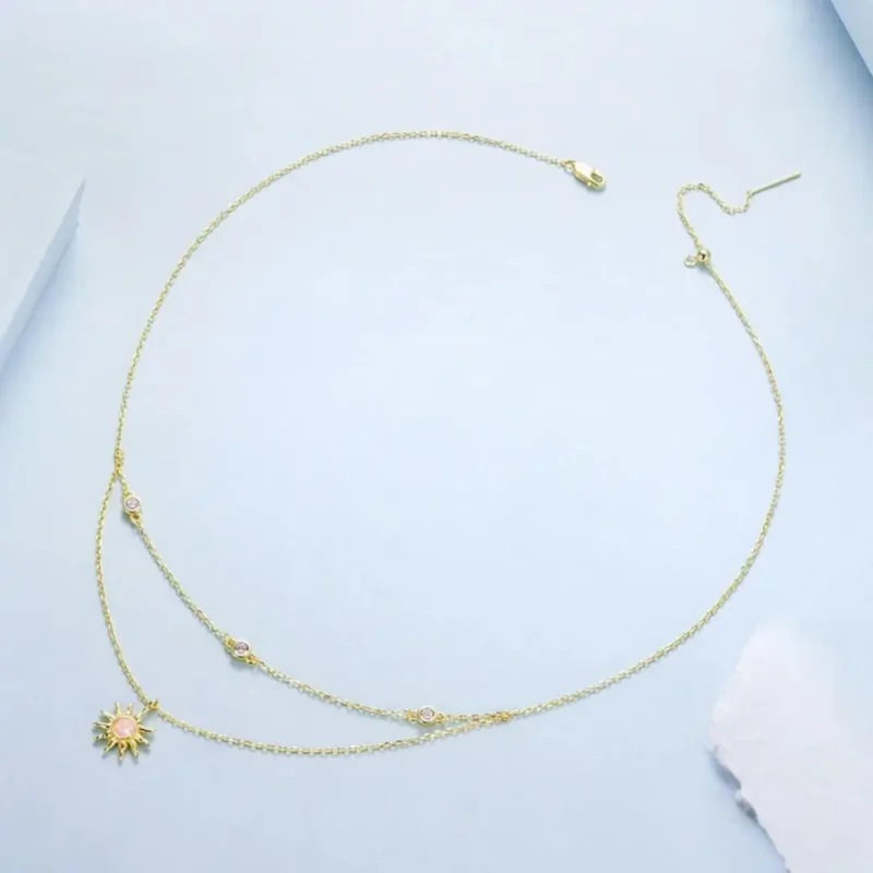 Collar Doble en Plata 925 con Ópalo Rosa y Sol – Charlottes House Joyeria El Salvador