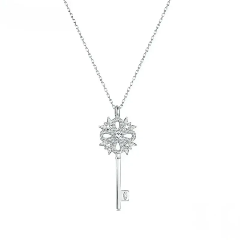 Collar de Plata 925 con Llave Copo de Nieve y Circonia para Mujer – Charlottes House Joyeria El Salvador