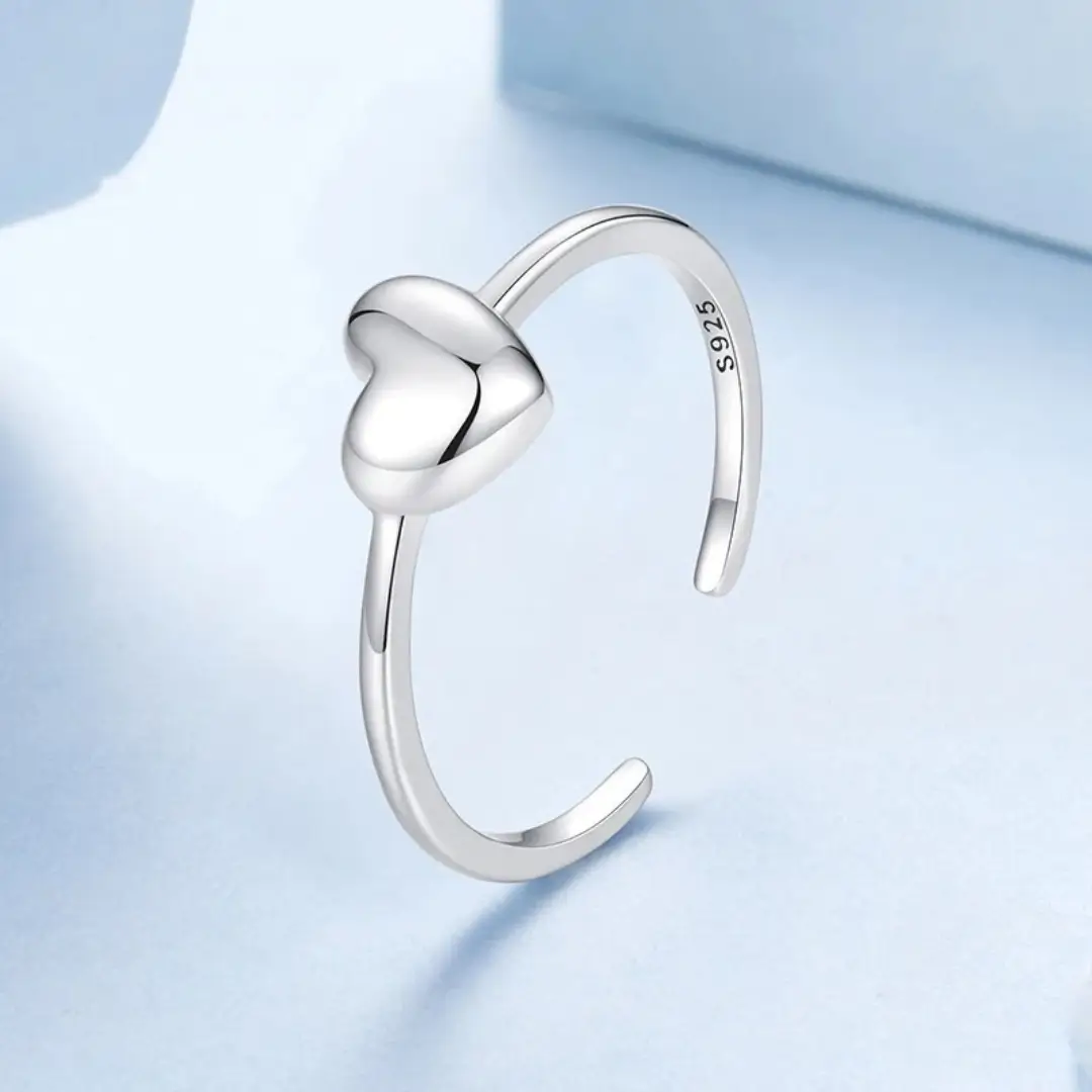 Anillo Ajustable Minimalista de Corazón en Plata de Ley 925 para Mujer - Imagen 3