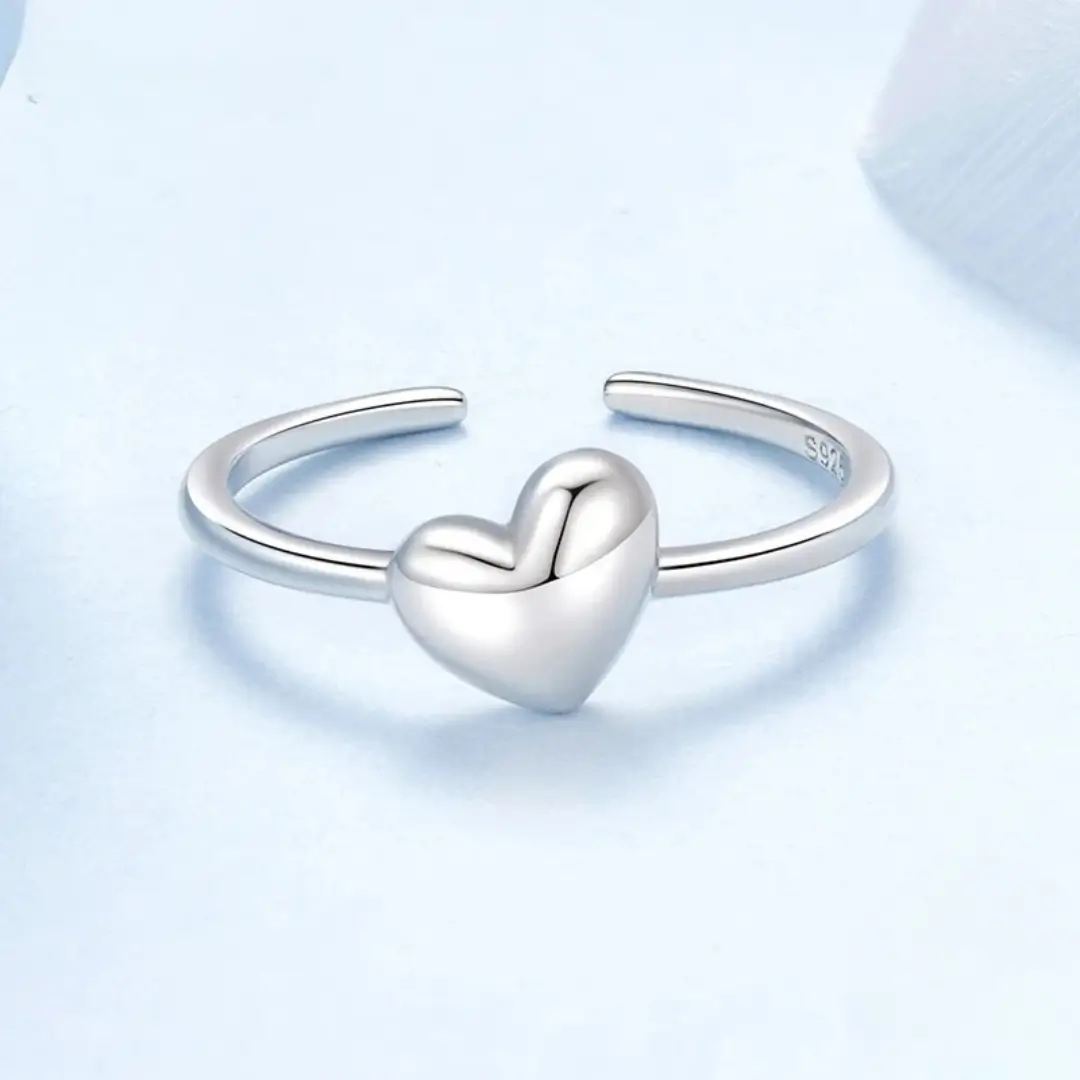 Anillo Ajustable Minimalista de Corazón en Plata de Ley 925 para Mujer - Imagen 5